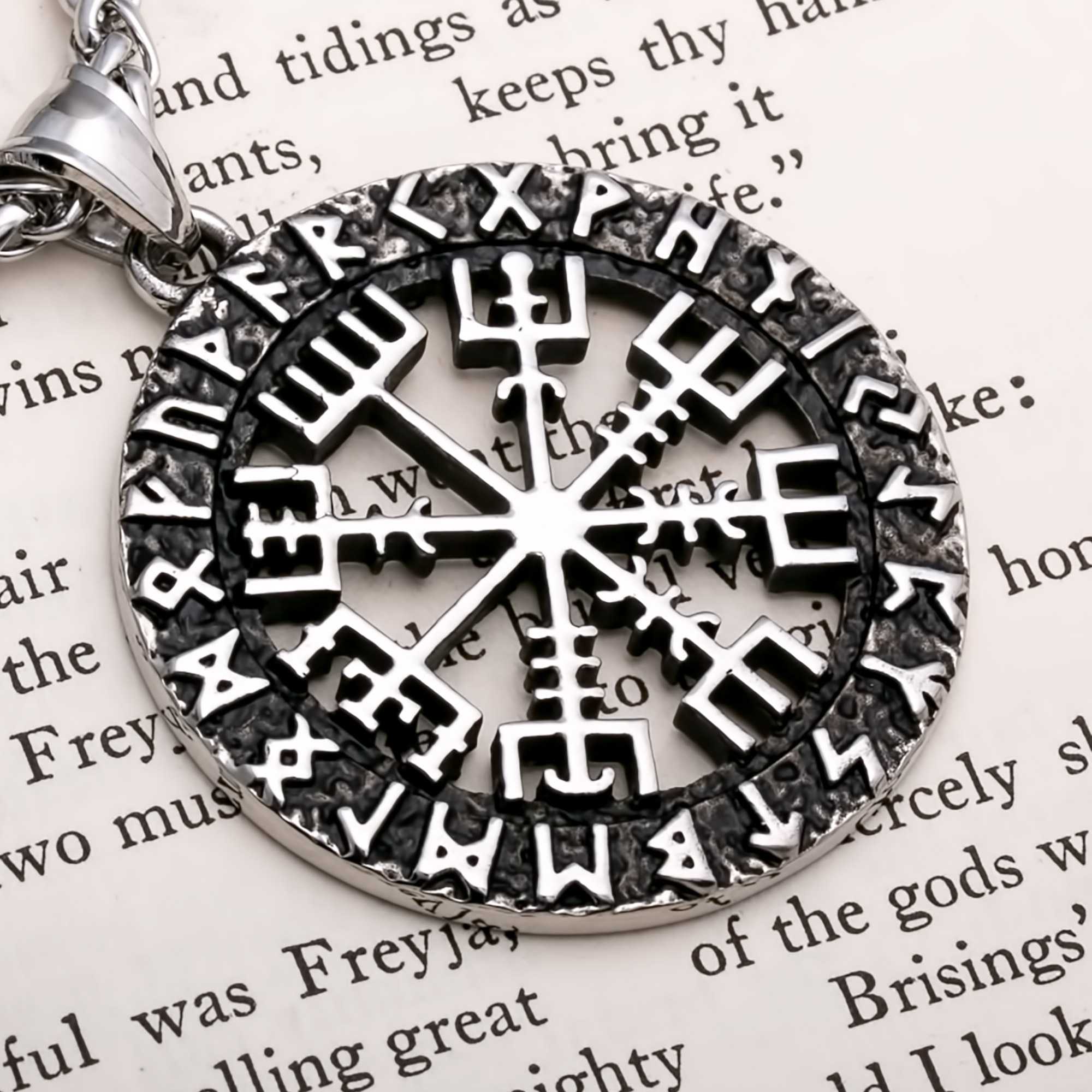 Amaxer Orecchini Pendenti Vegvisir - Acciaio Inox, Amuleto Vichingo Con Rune, Stile Nordico Per Donna - 4