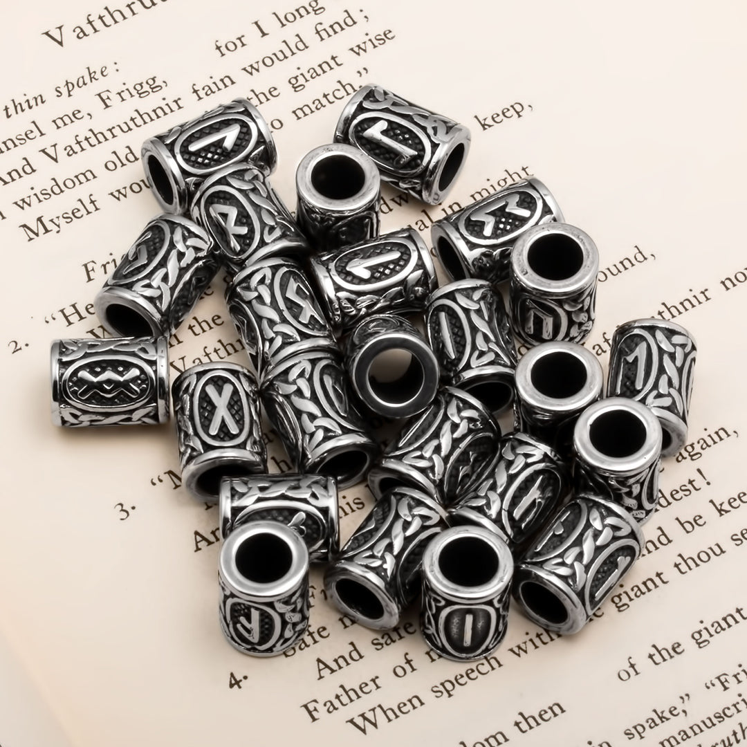 Viking Elder Futhark 24 Piece Set Beard Hair Jewelry Beads Stainless Steel