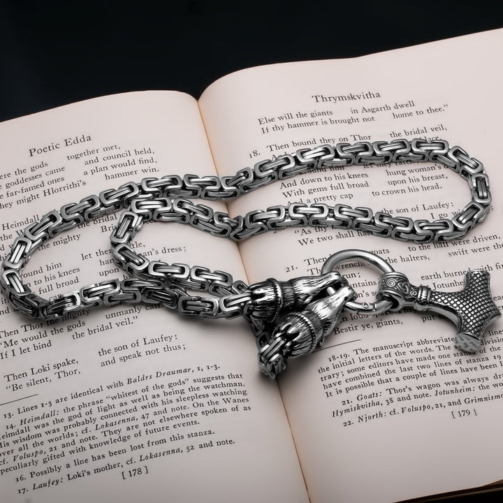Viking Mjolnir Thor's Hammer King Bear Byzantine Necklace Stainless Steel Norse American