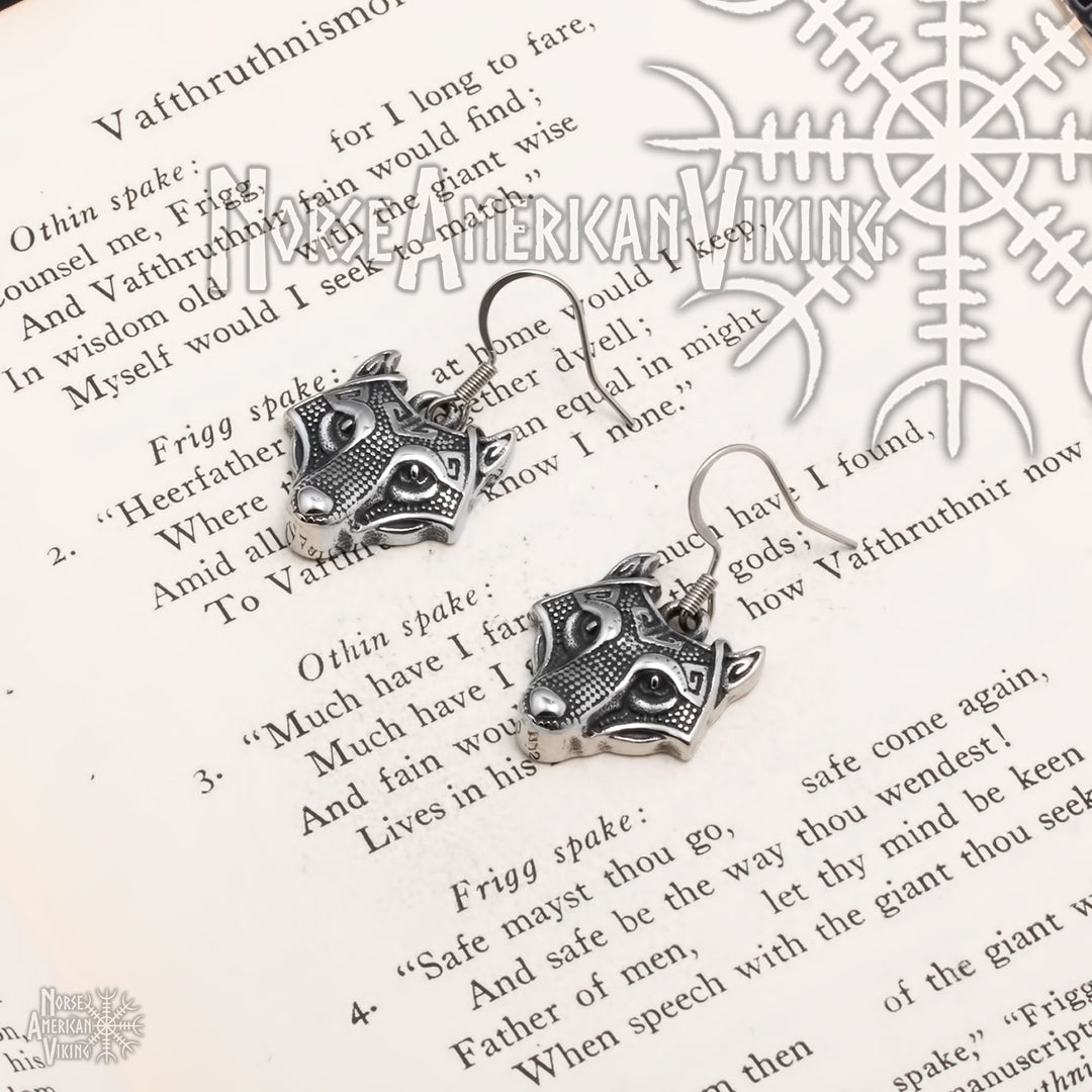 Fenrir Wolf Viking Dangle Earrings 316L Stainless Steel