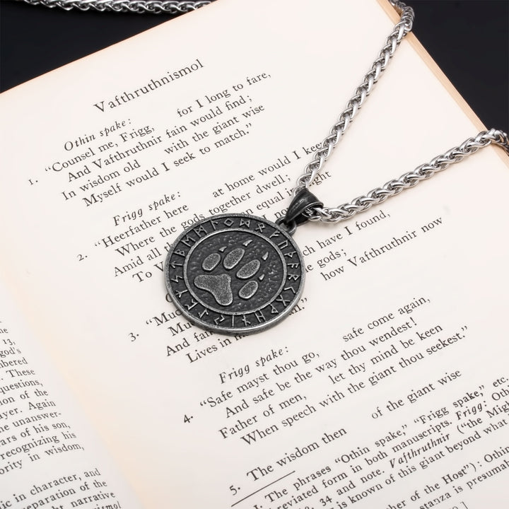Fenrir Wolf Paw Print Viking Pendant Necklace 316L Stainless Steel