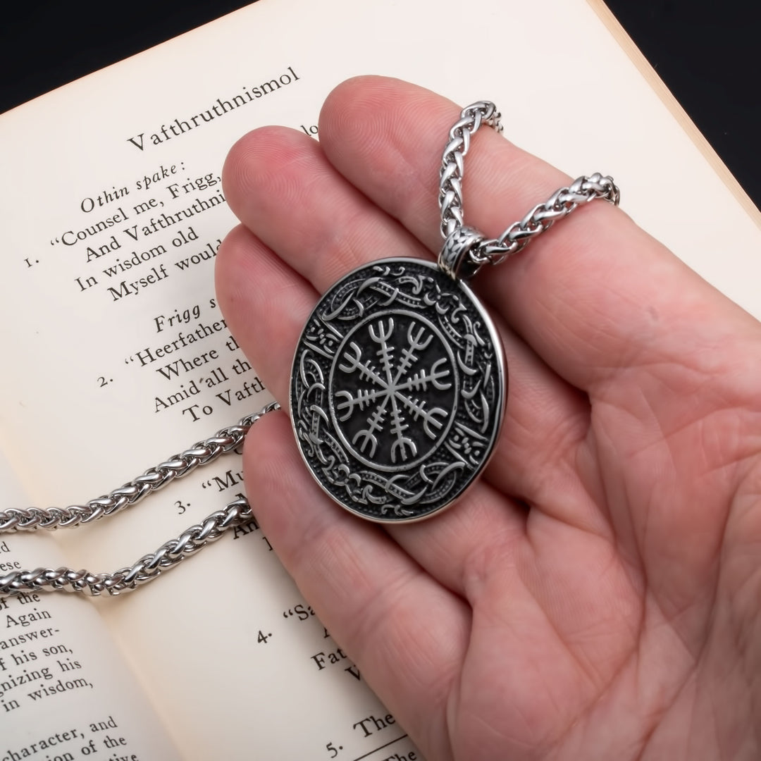 Viking Helm of Awe Elder Futhark Rune 316L Stainless Steel Pendant Necklace