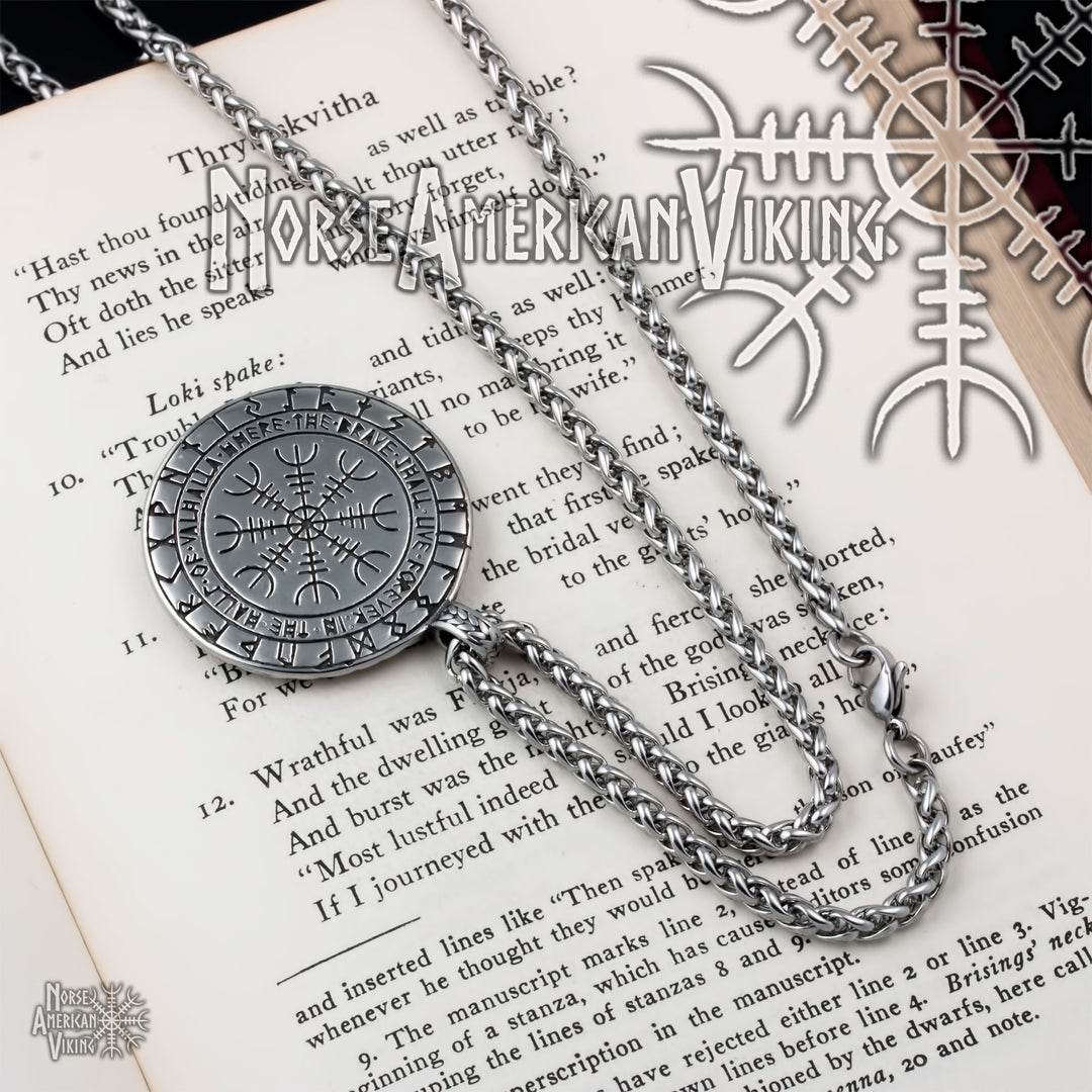 Viking Wolf Print Rune Stainless Steel Pendant Necklace