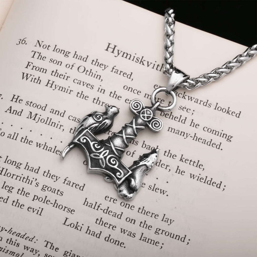 Mjolnir Wolf Raven Viking Pendant Necklace 316L Stainless Steel - view 4
