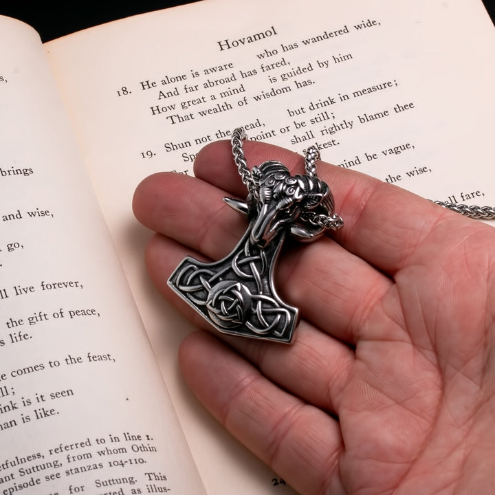 Viking Mjolnir Thor's Hammer Trinity Knot Goat Stainless Steel Pendant Necklace