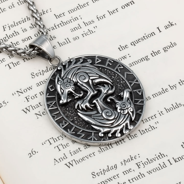 Wolf Rune Pendant Necklace Stainless Steel Viking