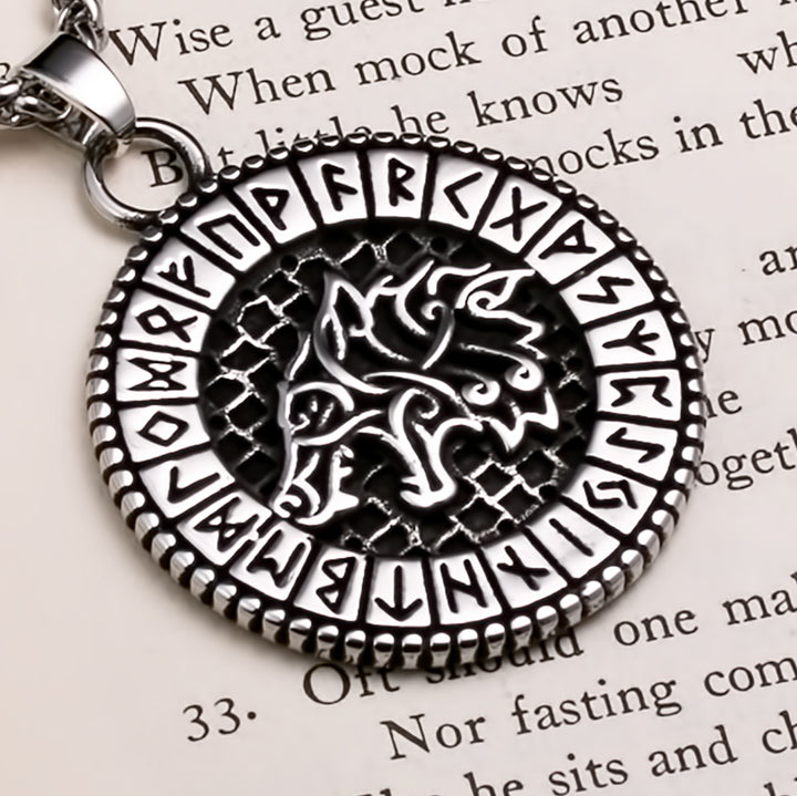 Viking Fenrir Wolf Rune Stainless Steel Pendant Necklace