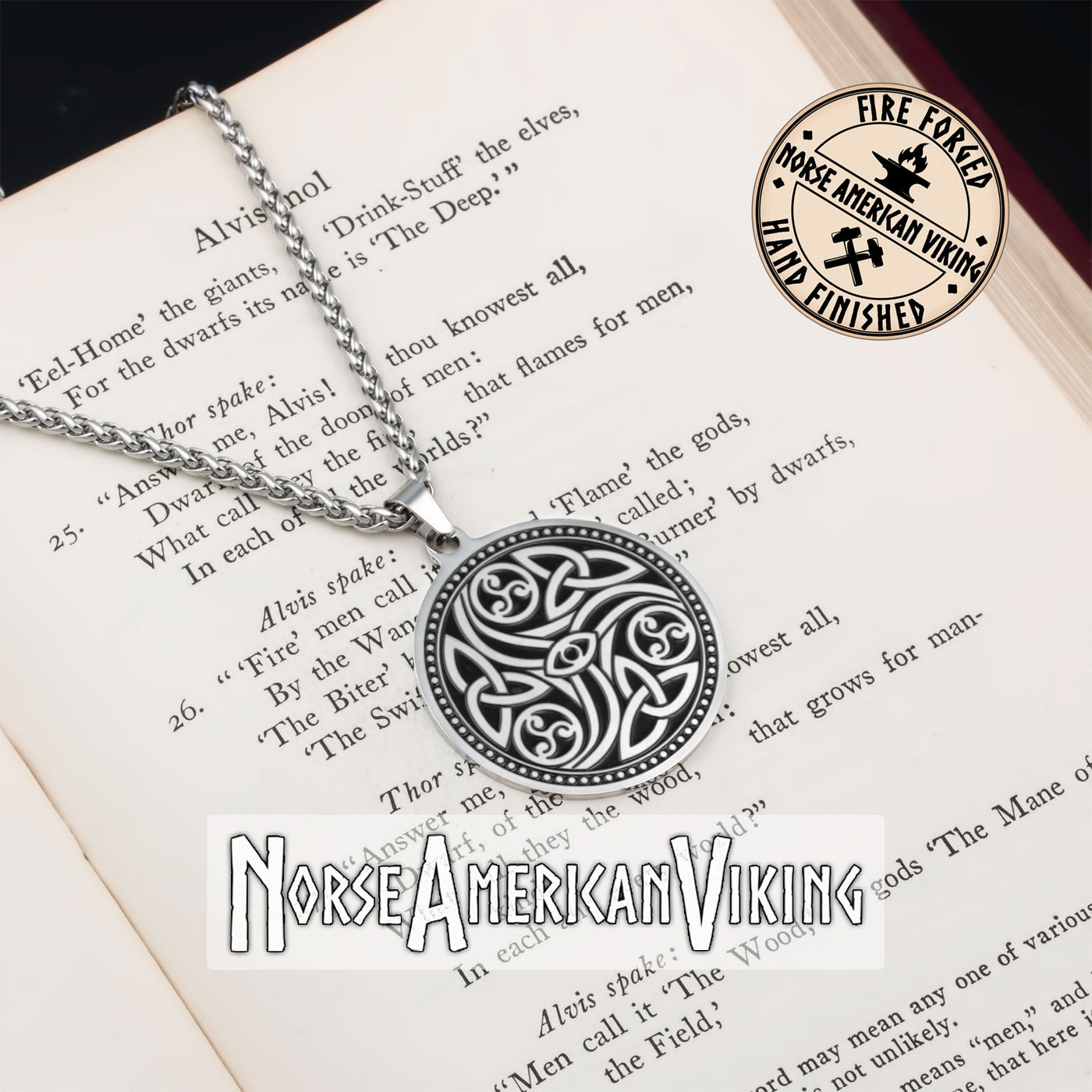 Viking Celtic Trinity Triskele knot Stainless Steel Pendant Necklace