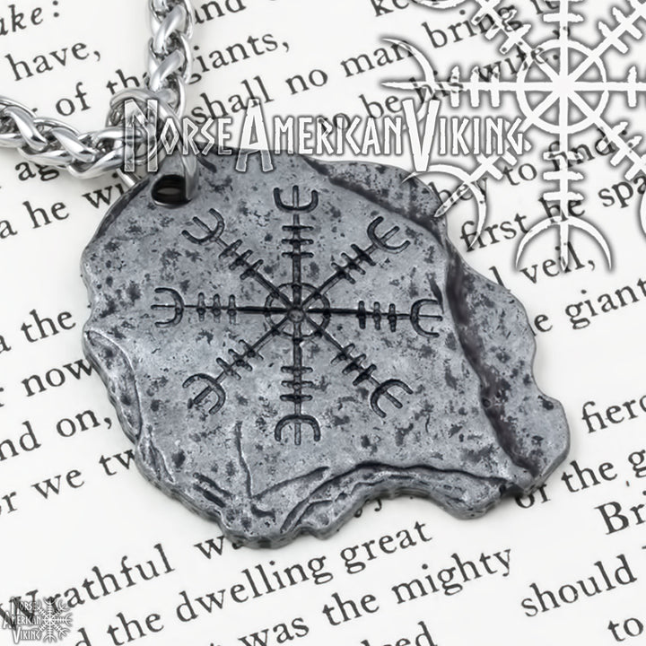 Viking Helm of Awe Rock Stainless Steel Pendant Necklace