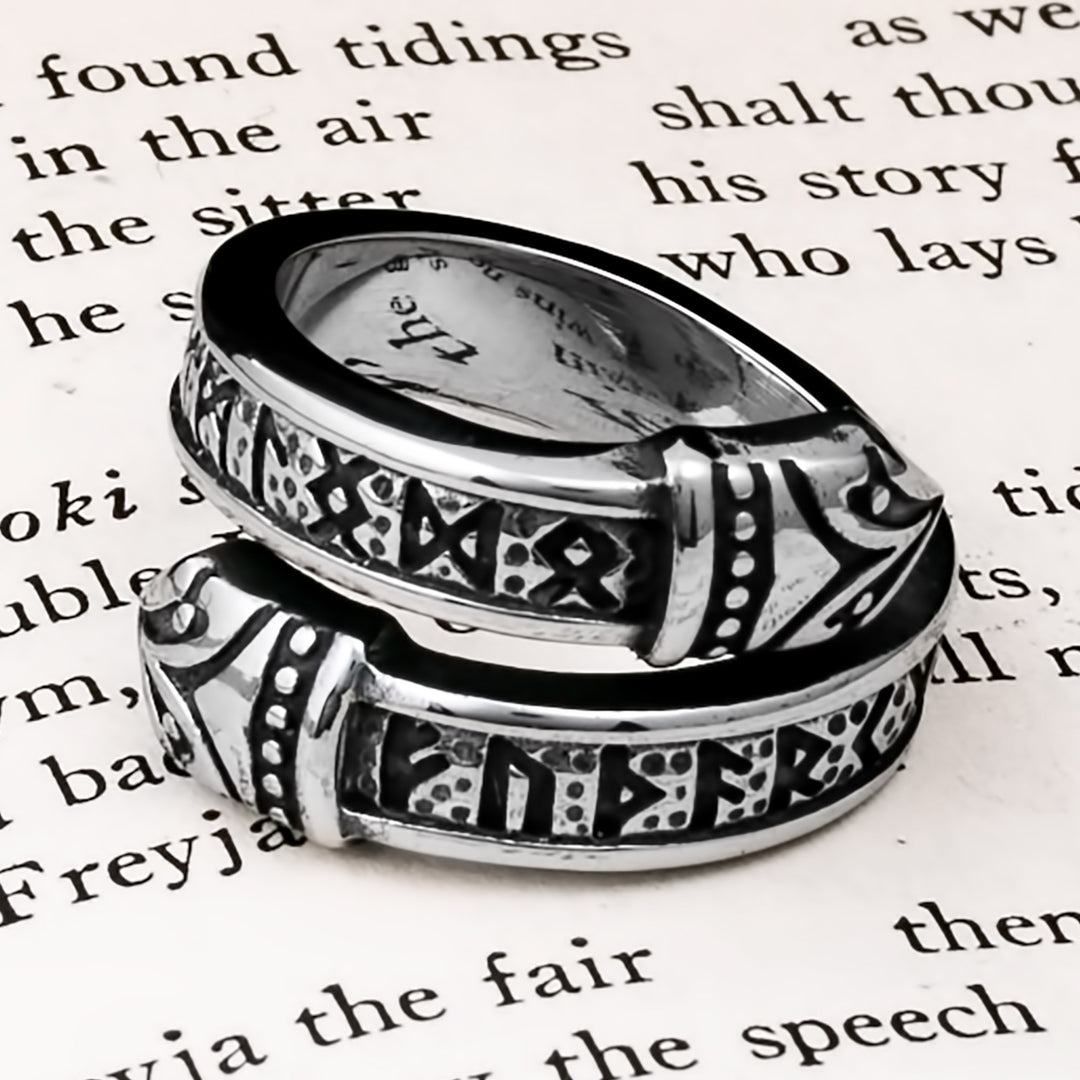 Elder Futhark Rune Raven Viking Ring 316L Stainless Steel