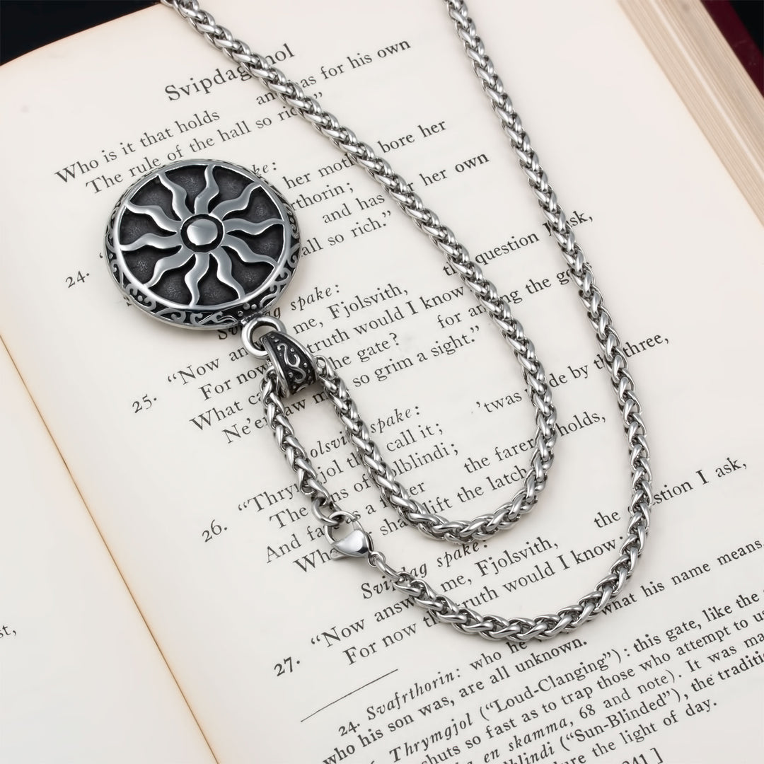 Sun Medallion Pendant Necklace Stainless Steel Viking