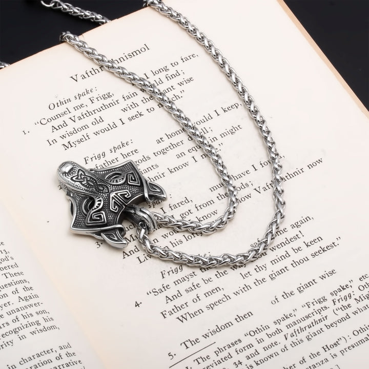 Fenrir Wolf Head Pendant Necklace Stainless Steel Viking
