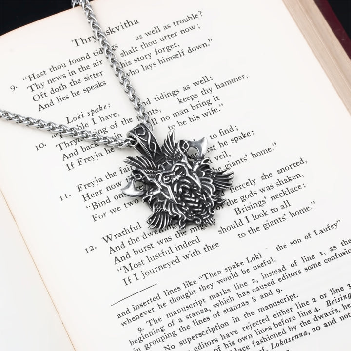 Odin Ravens Axe Pendant Necklace Stainless Steel Viking