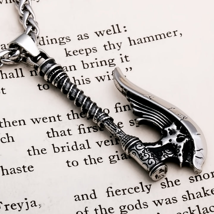 Axe Long Handle Cracked Viking Pendant Necklace 316L Stainless Steel