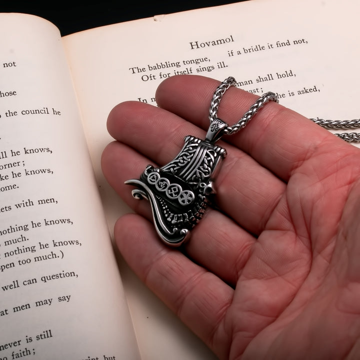 Viking Long Ship Stainless Steel Pendant Necklace