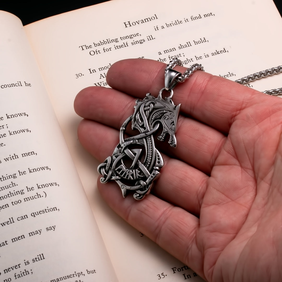 Viking Norse Dragon Fafnir Stainless Steel Pendant Necklace