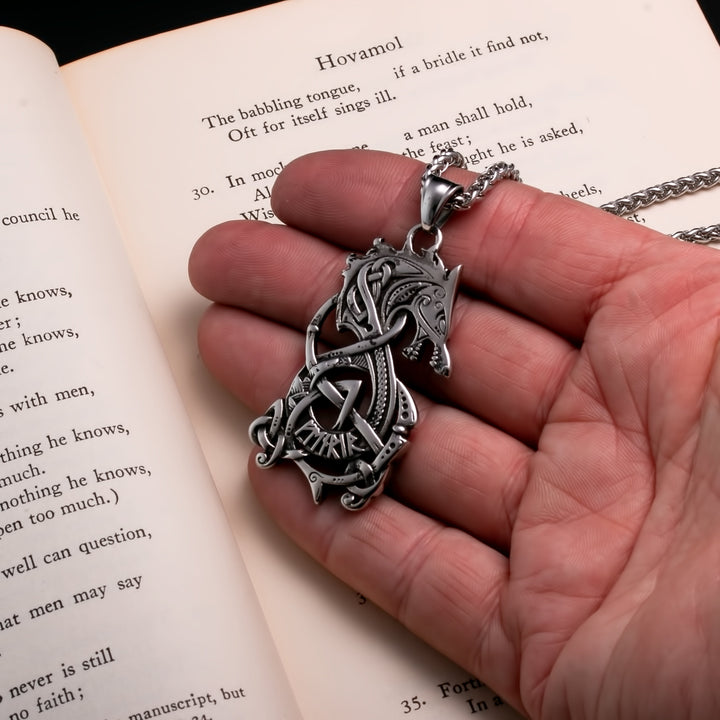 Viking Norse Dragon Fafnir Stainless Steel Pendant Necklace