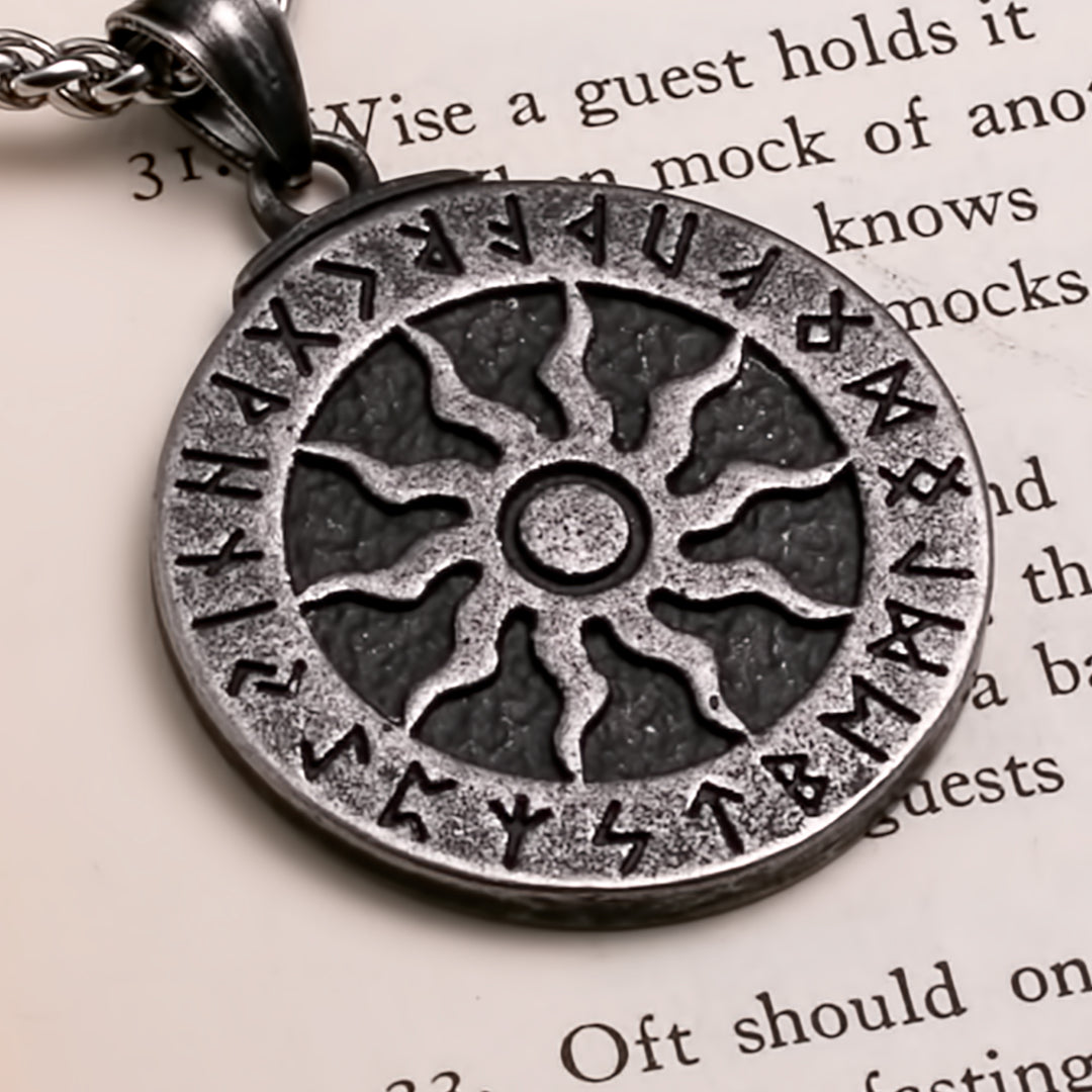 Viking Ancient Sun Rune Medallion Pendant Necklace 316L Stainless Steel