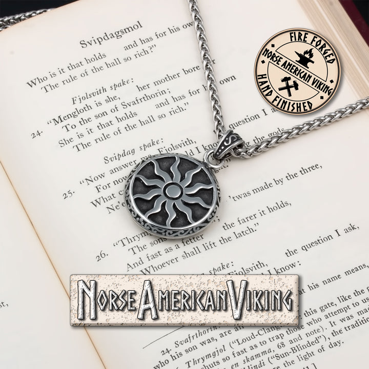 Viking Sun Medallion Stainless Steel Pendant Necklace