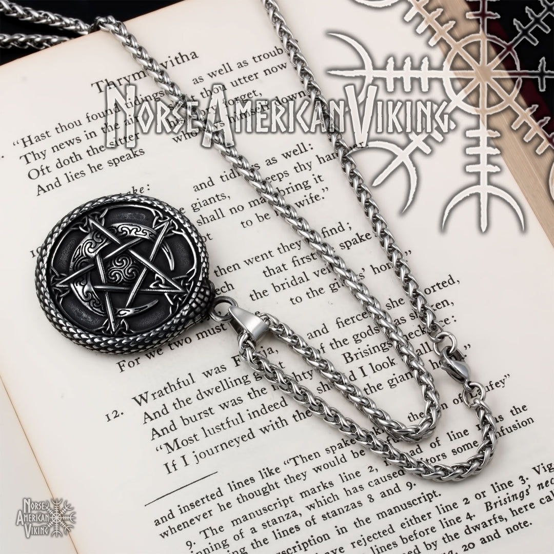 Viking Yggdrasil World Ash Tree Wolf Pentagram Stainless Steel Pendant Necklace