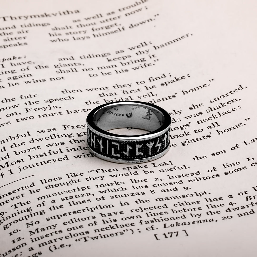 Viking Elder Futhark Rune Ring 8mm Band 316L Stainless Steel