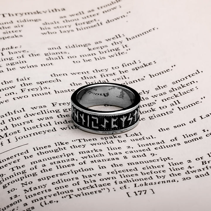Viking Elder Futhark Rune Ring 8mm Band 316L Stainless Steel