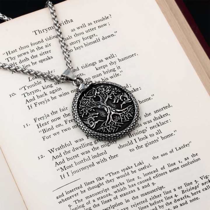 Yggdrasil World Ash Tree Wolf Pentagram Pendant Necklace Stainless Steel Viking