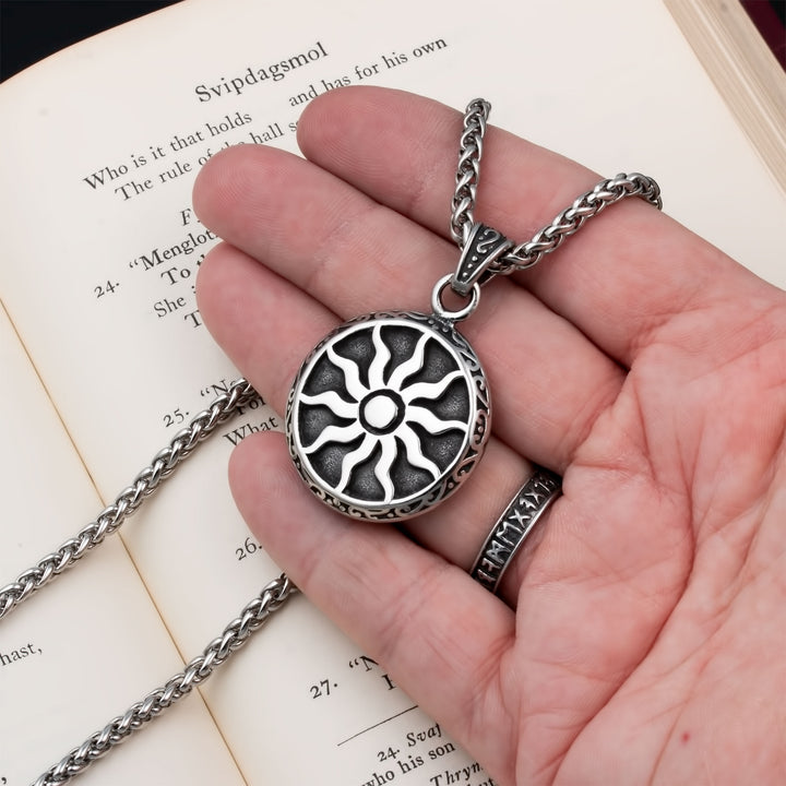 Sun Medallion Pendant Necklace Stainless Steel Viking