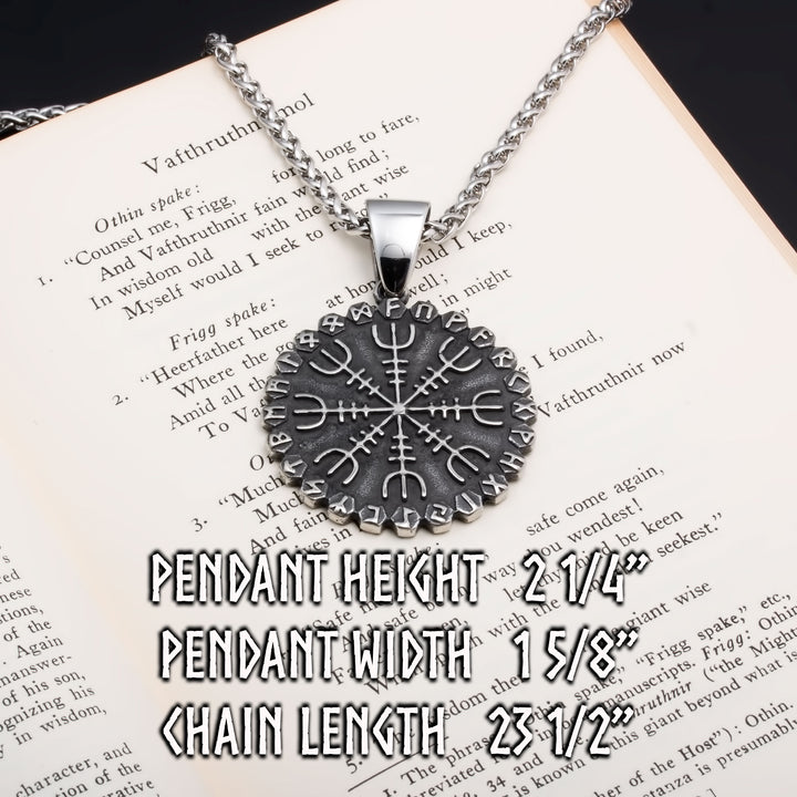 Viking Helm of Awe Vegvisir Rune Stainless Steel Pendant Necklace