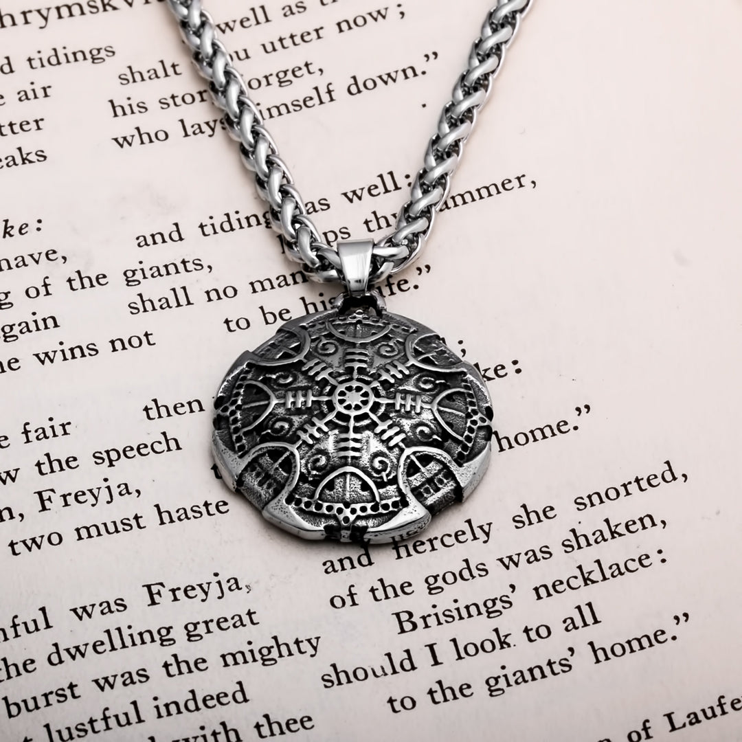 Helm of Awe Shield Dome Viking Pendant Necklace 316L Stainless Steel