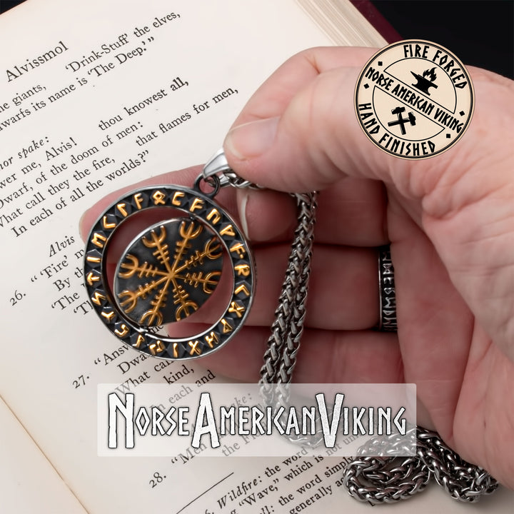 Viking Spinner Helm of Awe Elder Futhark Rune Pendant Necklace