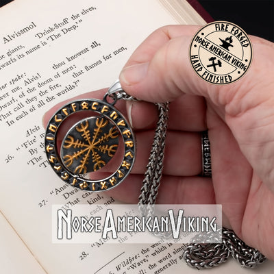 Viking Spinner Helm of Awe Elder Futhark Rune 316L Stainless Steel Pendant Necklace