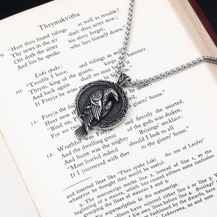 Raven Rune Trinity Pendant Necklace Stainless Steel Viking