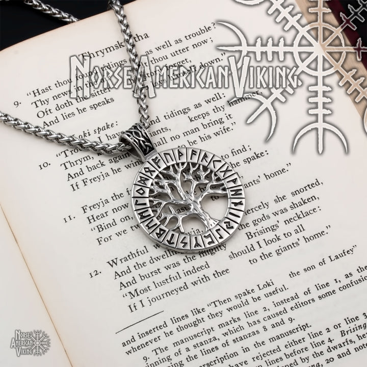 Viking Yggdrasil World Tree Rune Stainless Steel Pendant Necklace