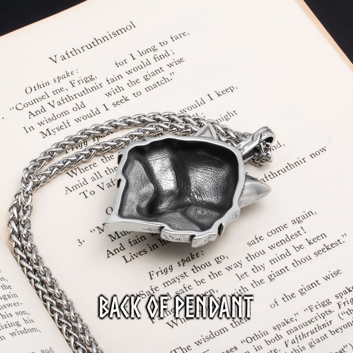 Fenrir Wolf Head Pendant Necklace Stainless Steel Viking