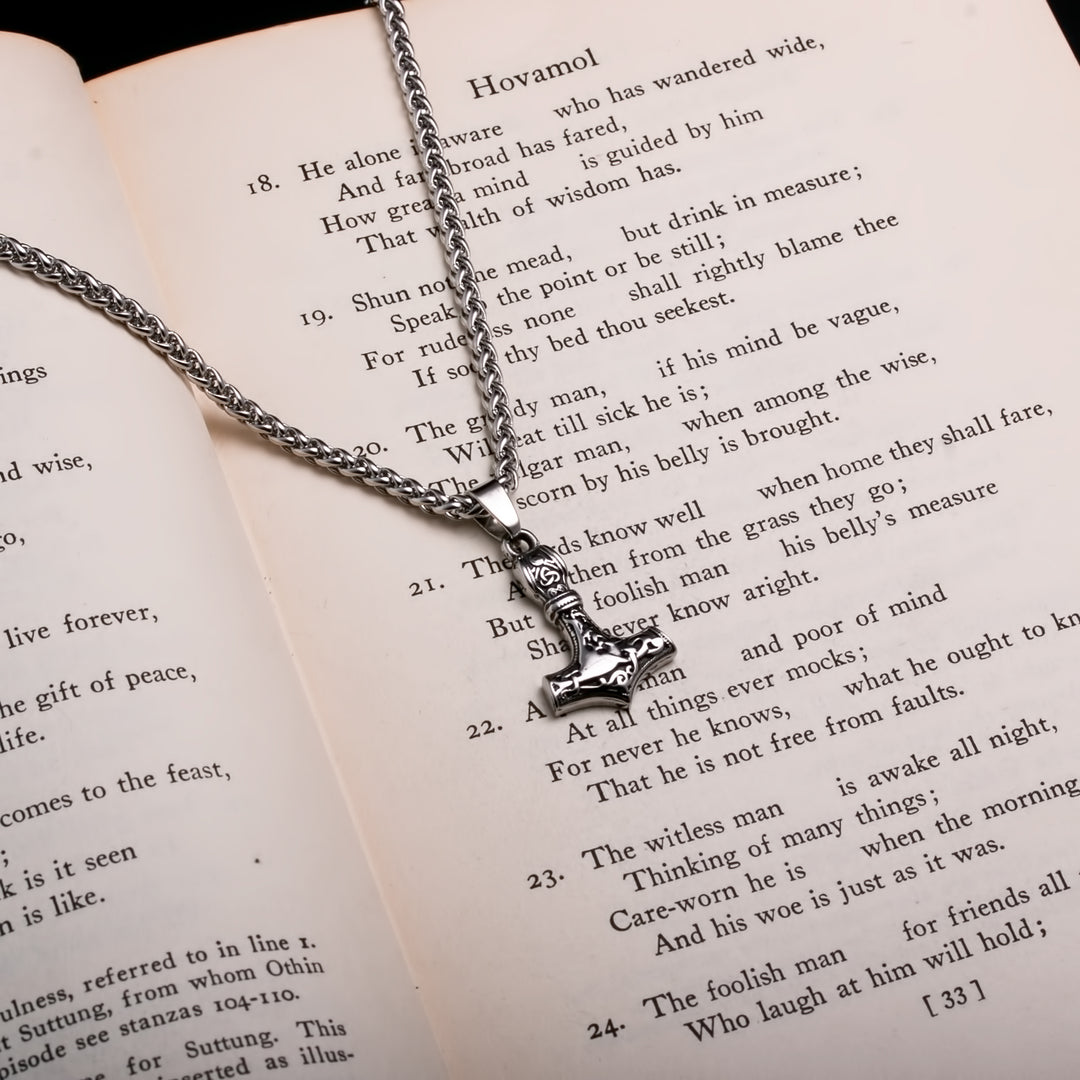 Viking Mjolnir Thor's Hammer Mini Ingwaz Rune Stainless Steel Pendant Necklace