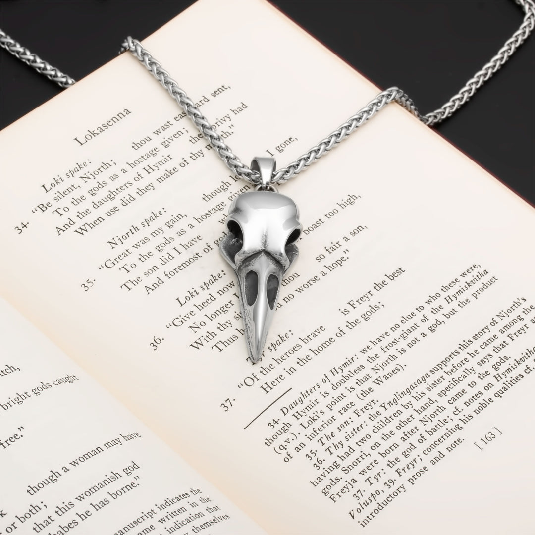 Raven Skull Pendant Necklace Stainless Steel Viking
