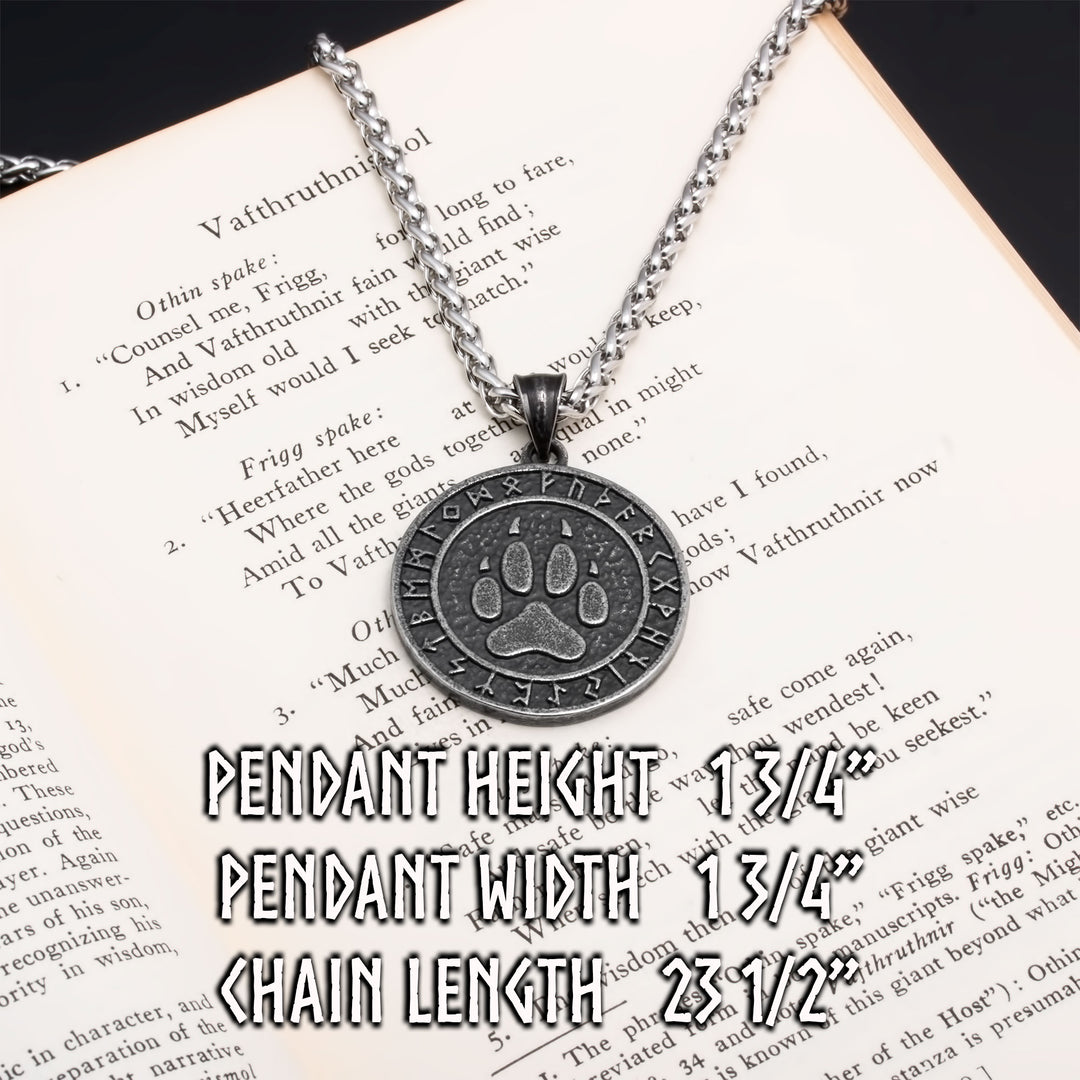 Fenrir Wolf Paw Print Viking Pendant Necklace 316L Stainless Steel