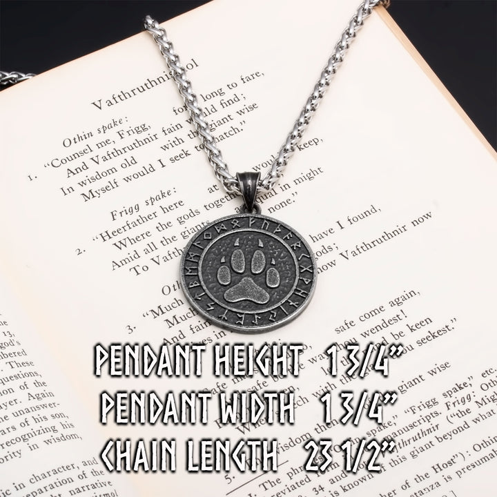 Fenrir Wolf Paw Print Viking Pendant Necklace 316L Stainless Steel