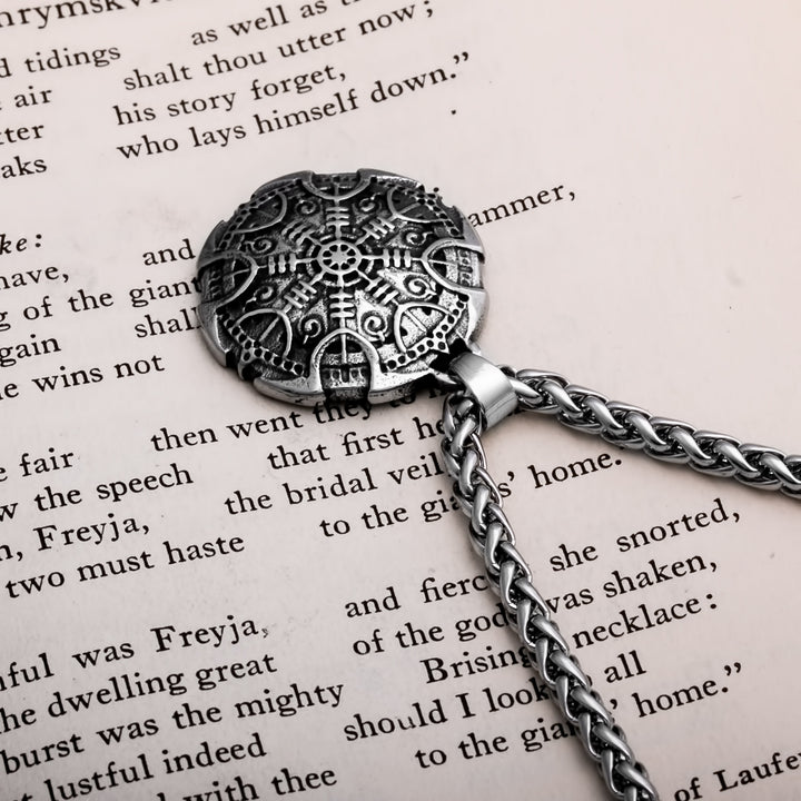 Helm of Awe Shield Dome Viking Pendant Necklace 316L Stainless Steel