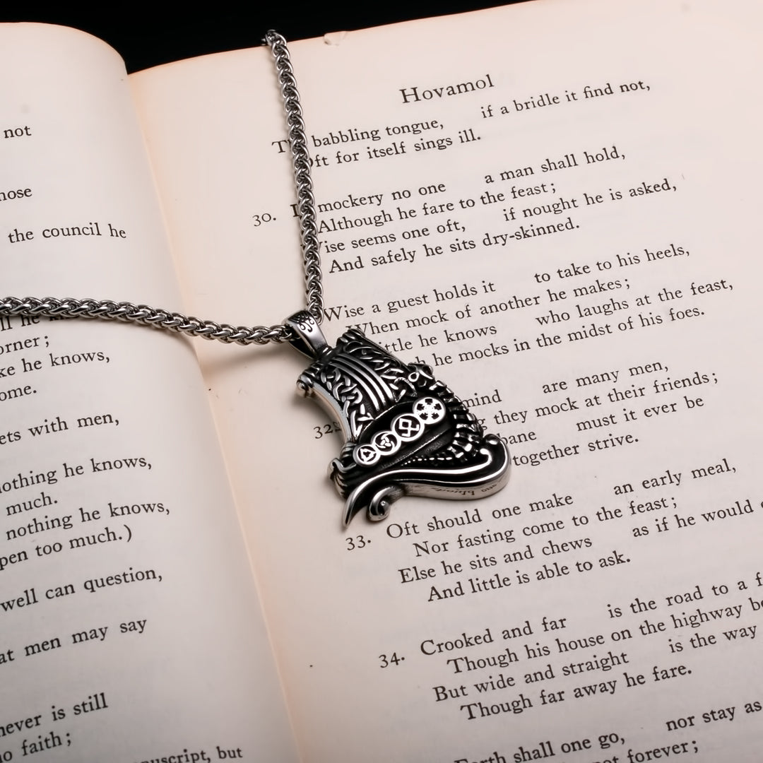 Viking Long Ship Stainless Steel Pendant Necklace