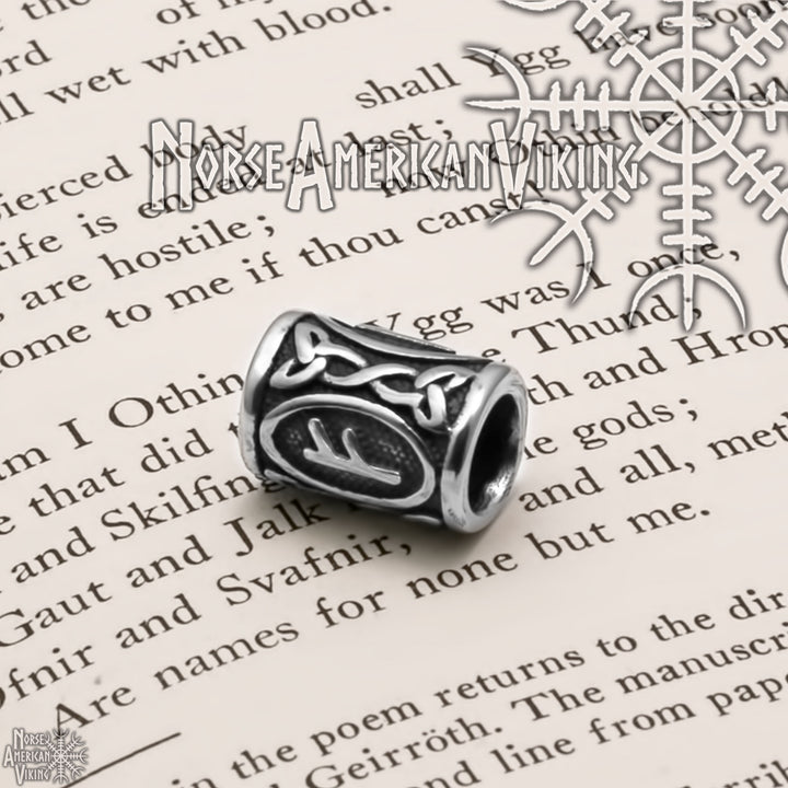 Viking Elder Futhark Fehu Rune Beard Hair Jewelry Bead 316L Stainless Steel