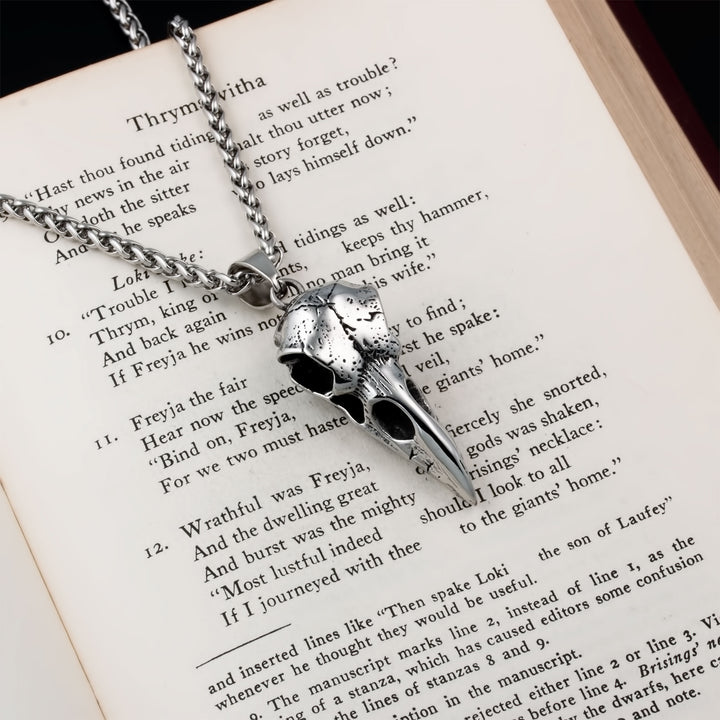 Raven Skull Pendant Necklace Stainless Steel Viking