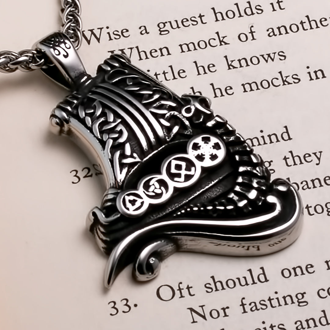 Viking Long Ship Stainless Steel Pendant Necklace