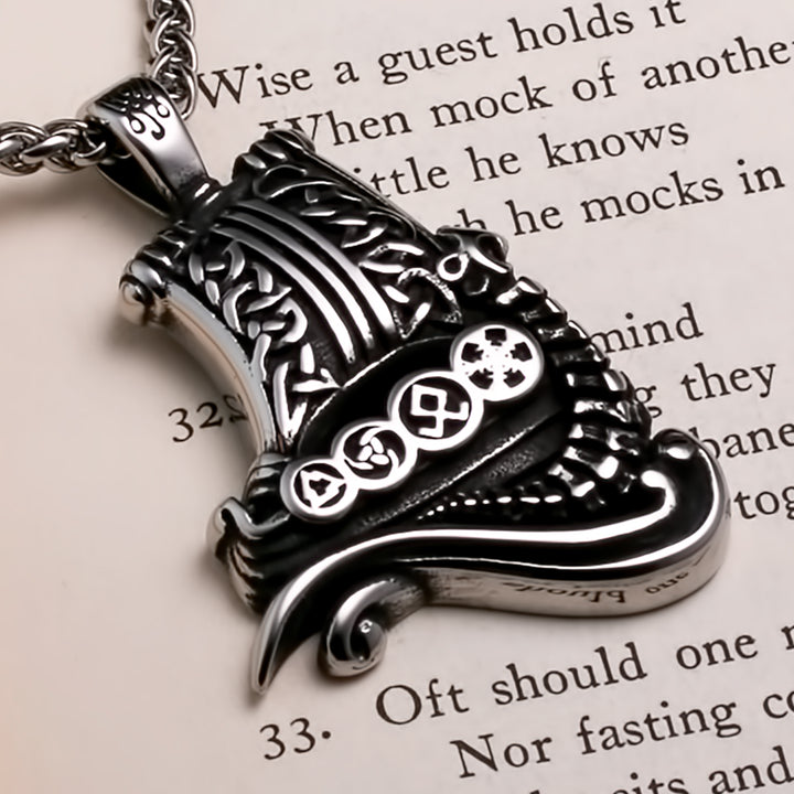 Viking Long Ship Stainless Steel Pendant Necklace
