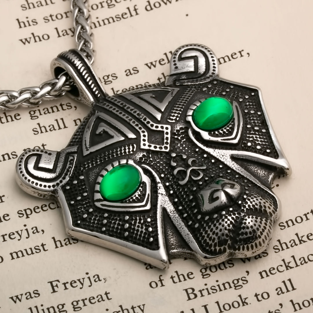 Bear Head with Green Eyes Berserker Viking Pendant Necklace 316L Stainless Steel