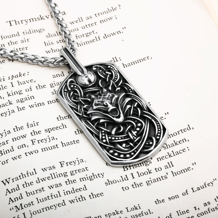 Fenrir Wolf Pendant Necklace 316L Stainless Steel Norse Viking Talisman