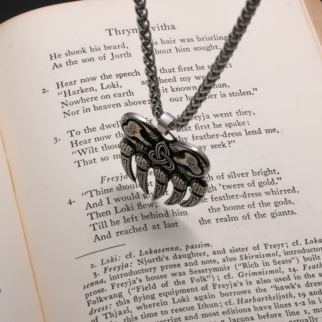 Viking Bear Paw Trinity Knot Berserker Stainless Steel Pendant Necklace