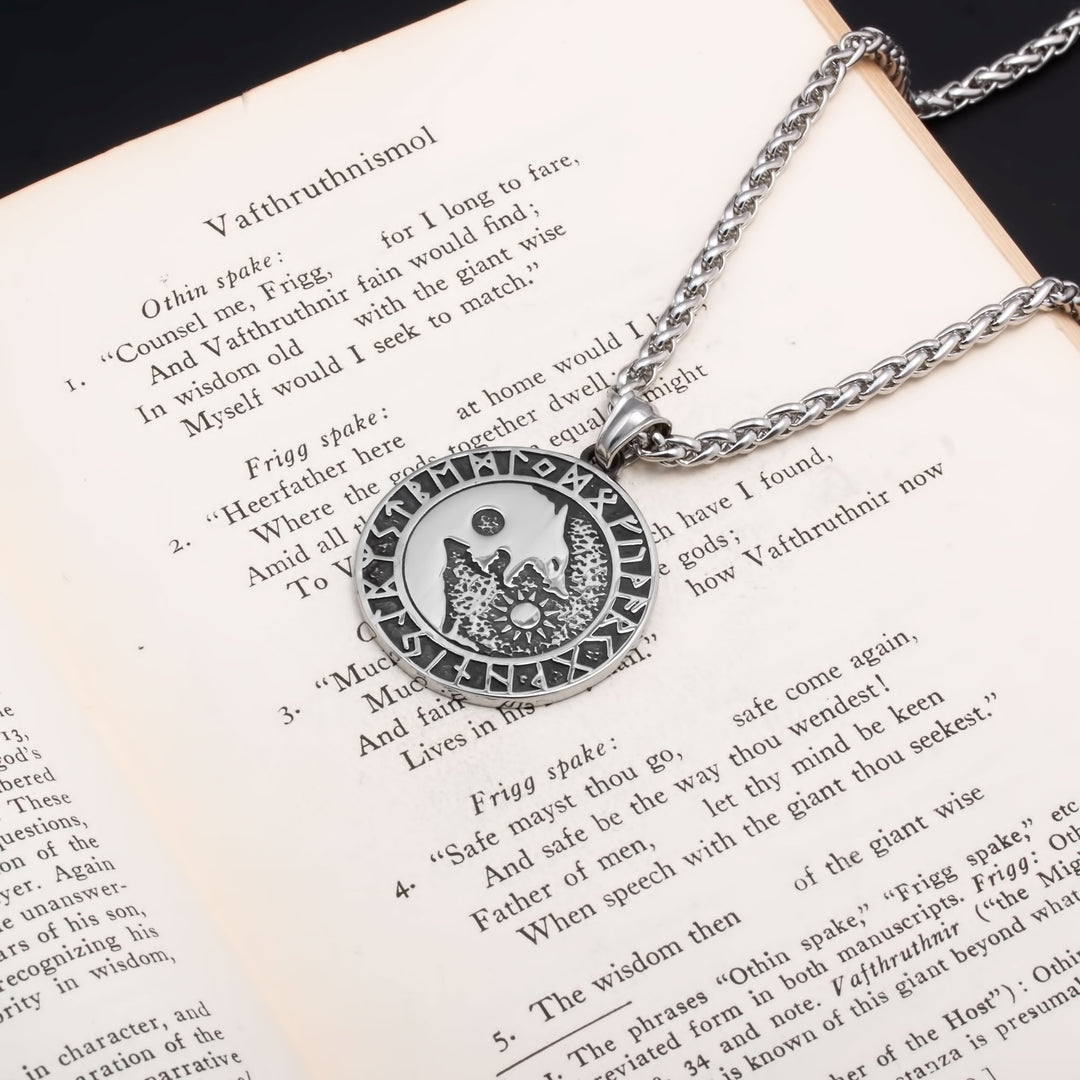 Fenrir Wolf Rune Yin Pol Viking Pendant Necklace 316L Stainless Steel - view 4