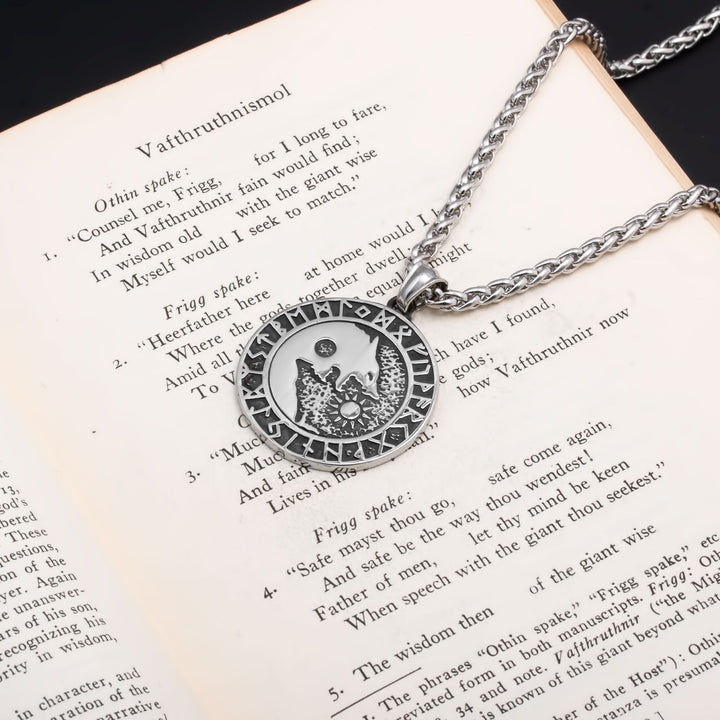 Fenrir Wolf Rune Yin Pol Viking Pendant Necklace 316L Stainless Steel - view 4